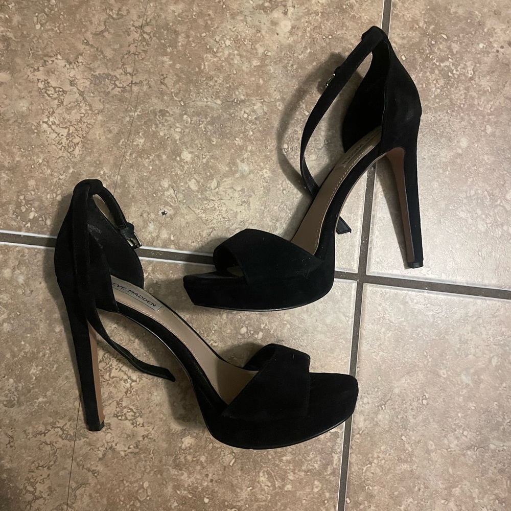 Steve Madden black suede open toe stiletto